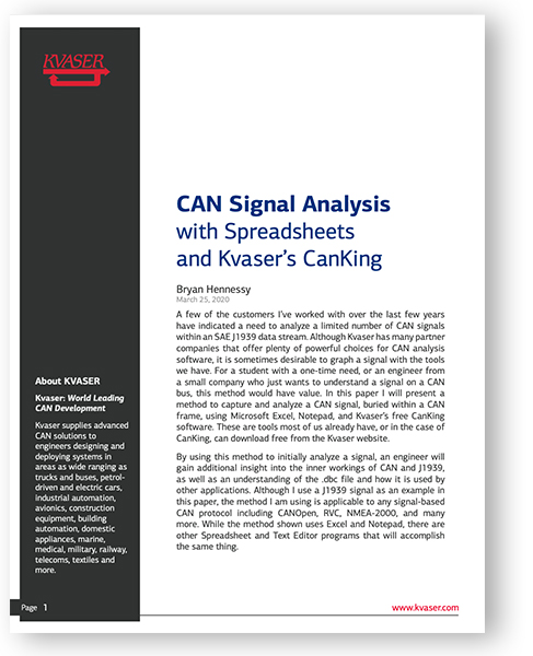 CAN Signal Analysis with Spreadsheets and Kvasers CanKing