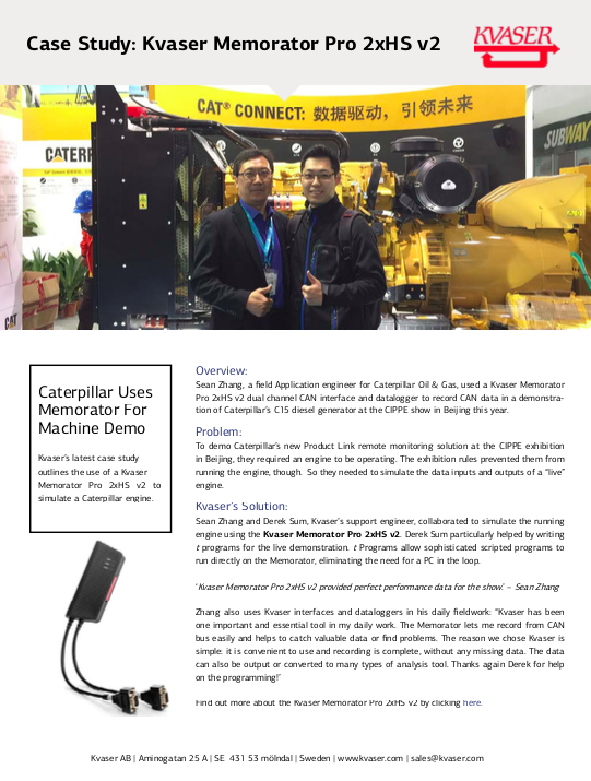 Kvaser Memorator Pro Caterpillar Case Study